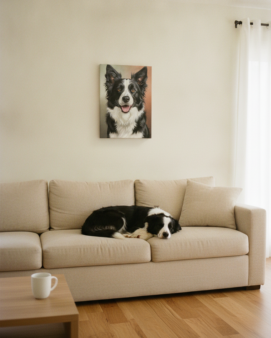 Border Collie Oil Portrait Wall Art Canvas, Dog Lover Gift, Pet Decor, Stretched Canvas Print, Animal Art for Home