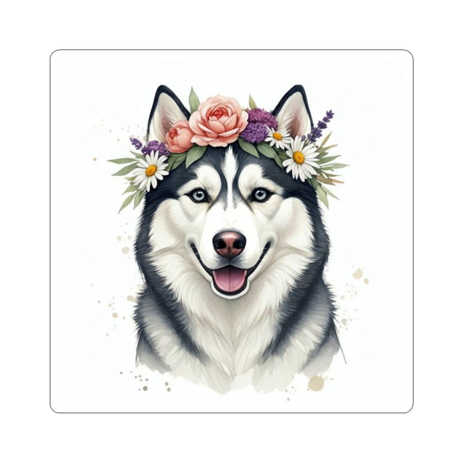 Siberian Husky Watercolor Floral Crown Gift Set — Mug + Coaster + Sticker | Tritan