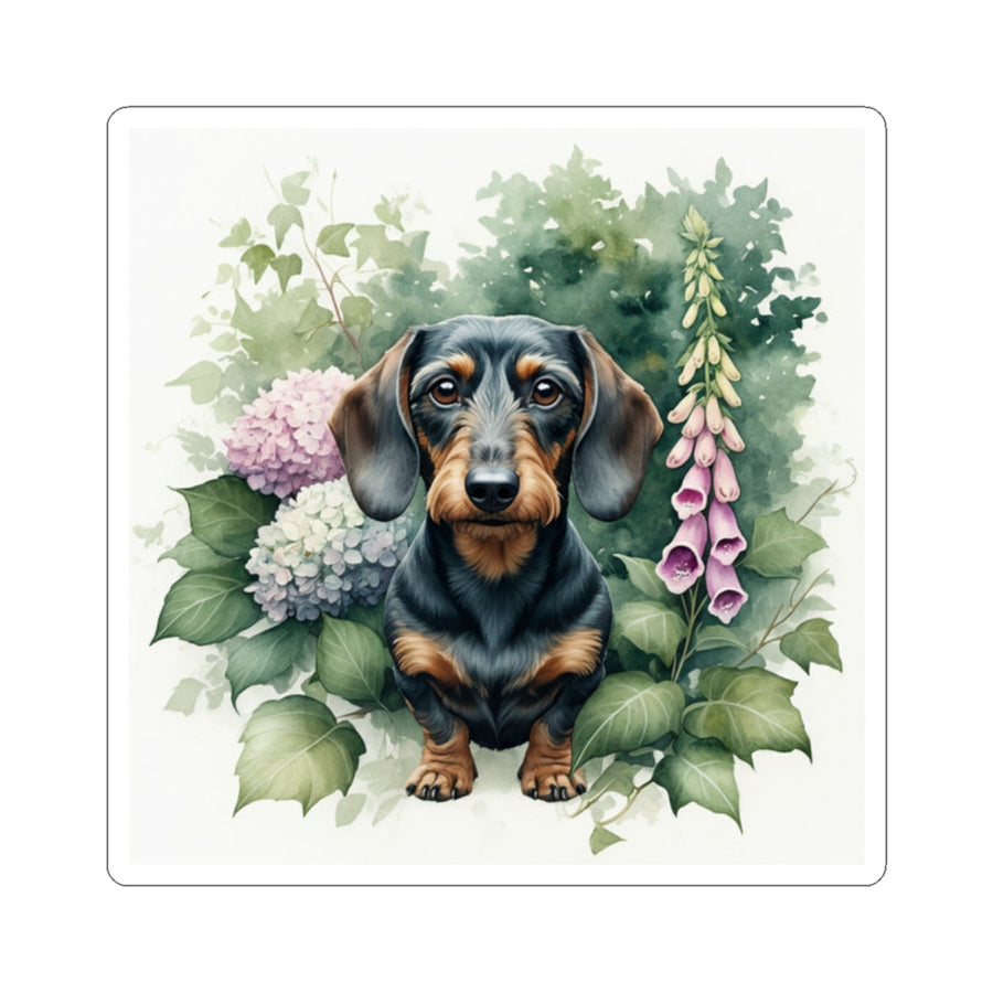 Dachshund Watercolor Garden Peek Gift Set — Mug + Coaster + Sticker | Tritan