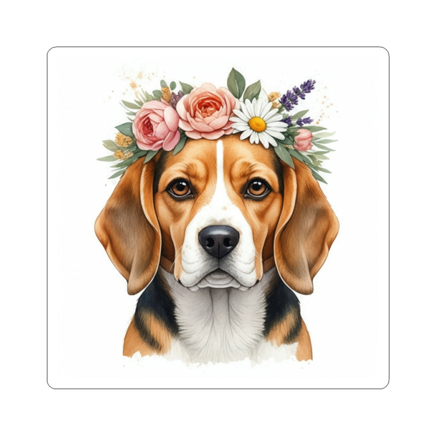 Beagle Watercolor Floral Crown Gift Set — Mug + Coaster + Sticker | Tritan
