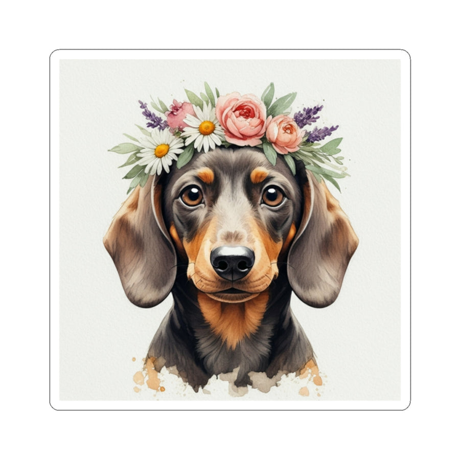 Dachshund Watercolor Floral Crown Gift Set — Mug + Coaster + Sticker | Tritan