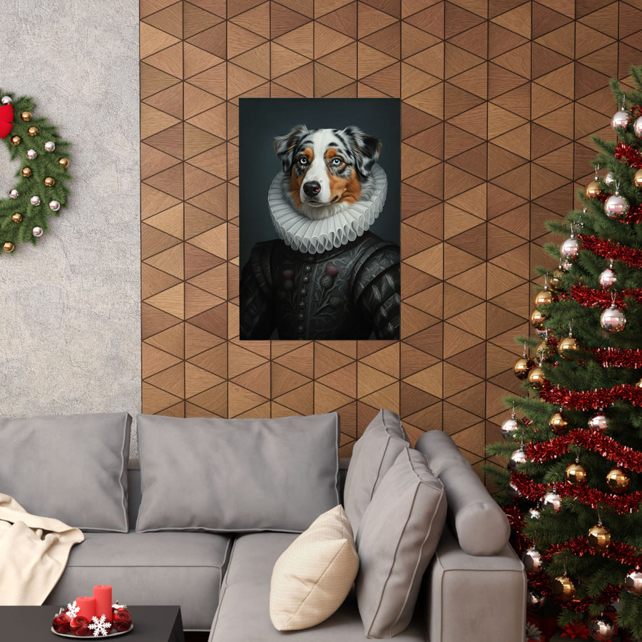 Australian Shepherd Renaissance Royal Portrait Matte Poster, Regal Dog Art Print, Australian Shepherd Lover Gift, Wall Art