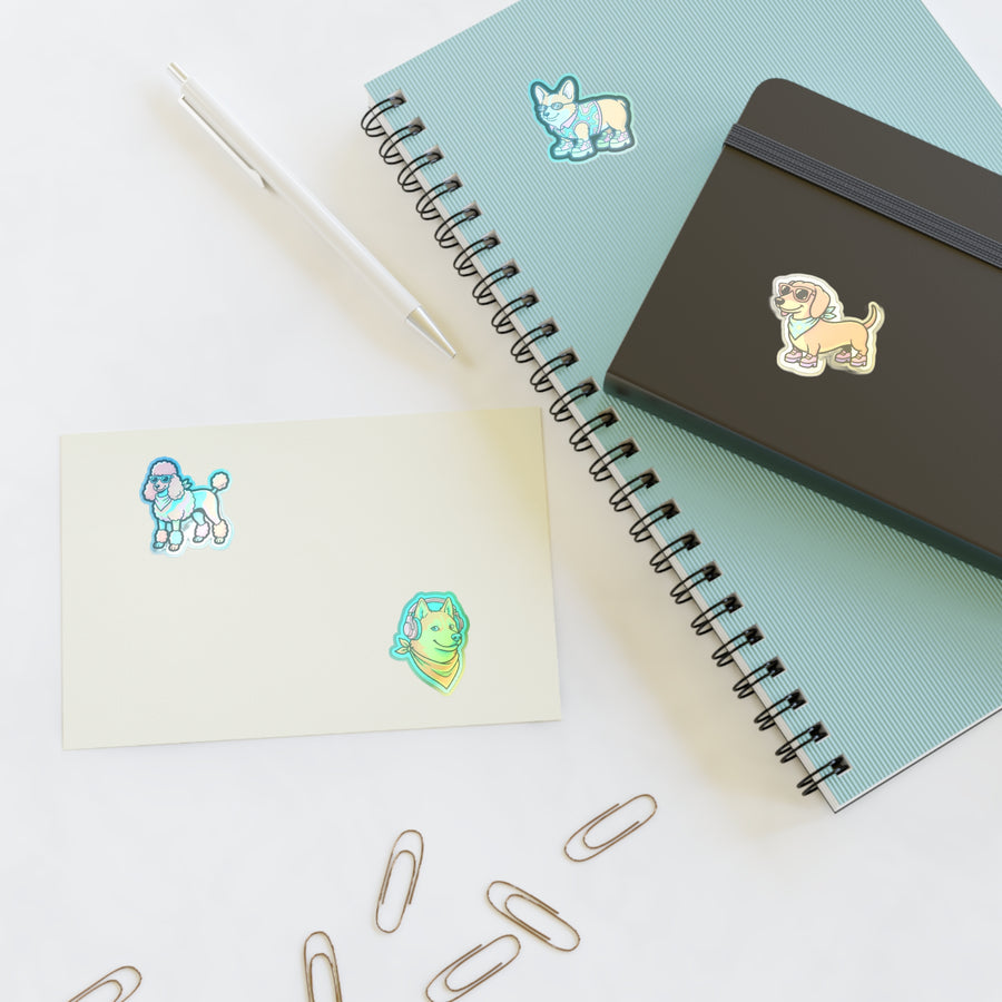 Retro Y2K Holographic Sticker Sheet, 4 Retro 90s Dog Stickers | Tritan