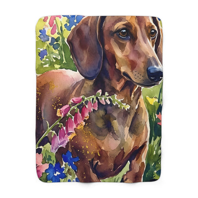 Dachshund Watercolor Cottage Garden Throw Blanket | Premium Dog Art | Tritan