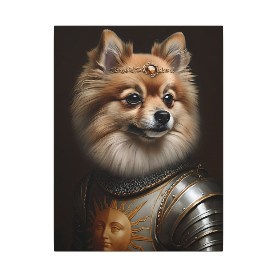Pomeranian Medieval Knight Portrait Canvas Wall Art, Regal Dog Painting, Pomeranian Lover Gift, Stretched Canvas
