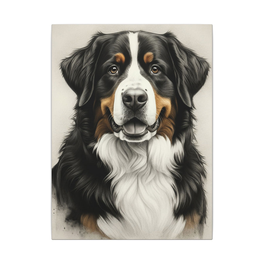 Bernese Mountain Dog Charcoal Portrait Canvas Print | Berner Wall Art Decor | Dog Lover Gift | Pet Memorial Art | Stretched Canvas