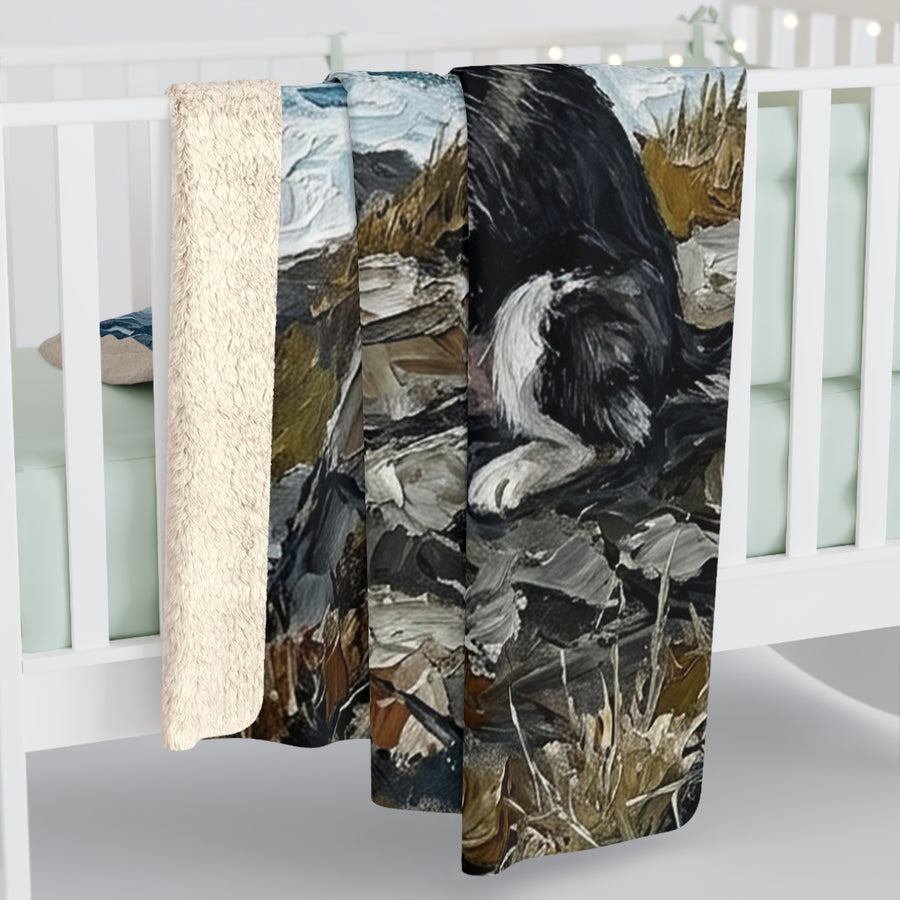 Acrylic Gallery Print Siberian Husky - Coastal Cliffside | Sherpa Fleece Blanket — detail view