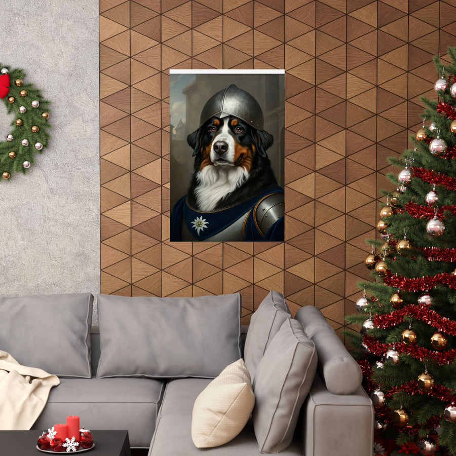 Bernese Mountain Dog Medieval Knight Portrait Matte Poster, Regal Dog Art Print, Bernese Mountain Dog Lover Gift, Wall Art