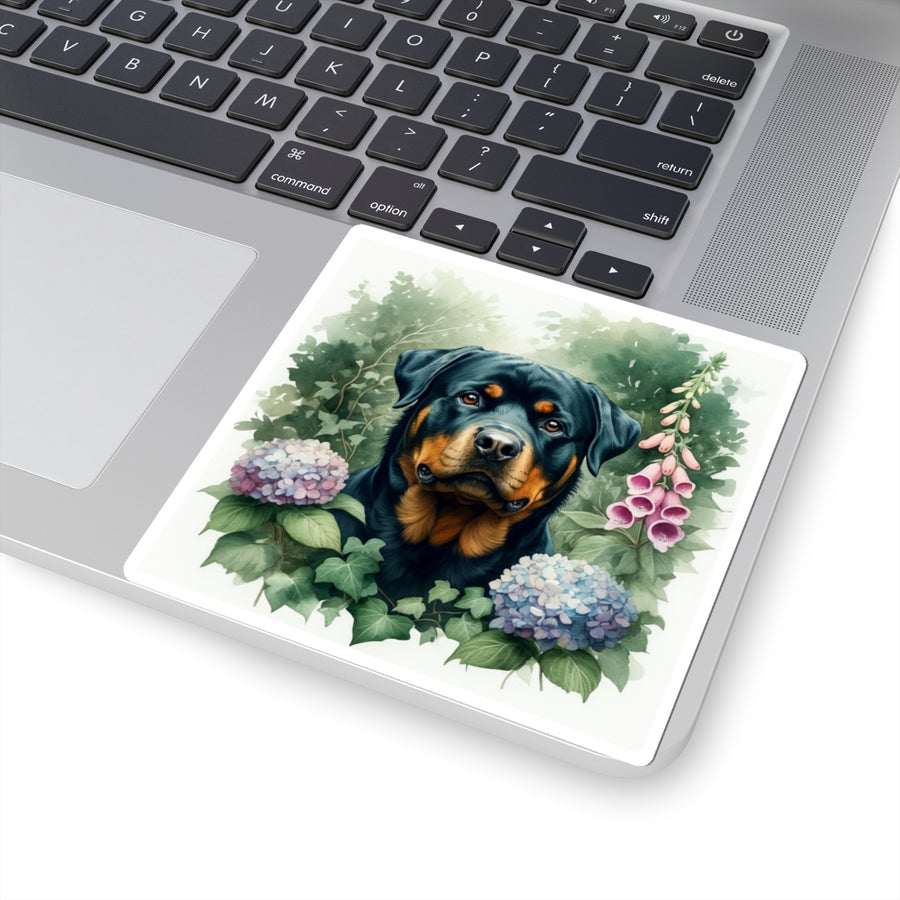 Rottweiler Watercolor Garden Peek Kiss-Cut Stickers | Premium Dog Prints | Tritan