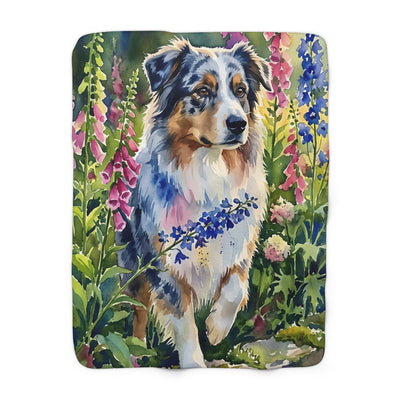 Australian Shepherd Watercolor Cottage Garden Throw Blanket | Premium Dog Art | Tritan