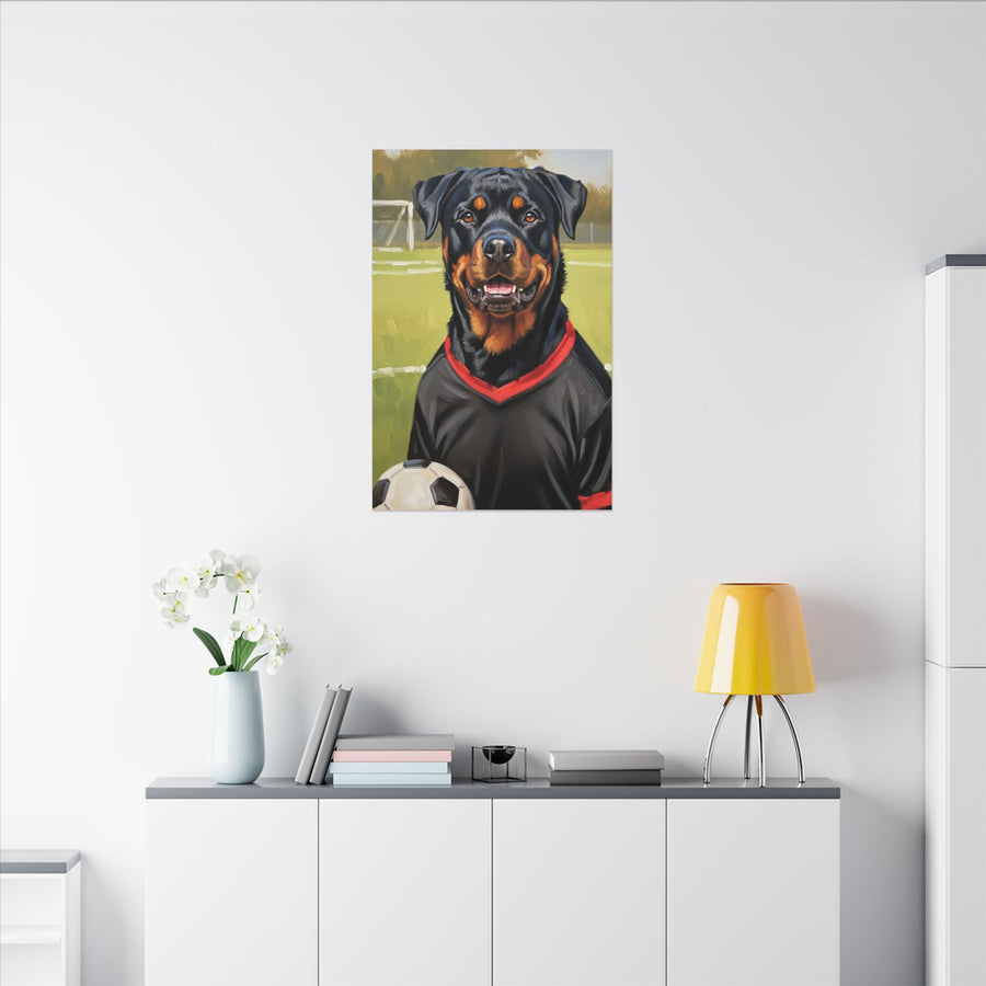 Rottweiler Oil Painting Soccer Portrait Canvas Wall Art Decor | Rottie Dog Lover Gift | Premium Pet Portrait Print