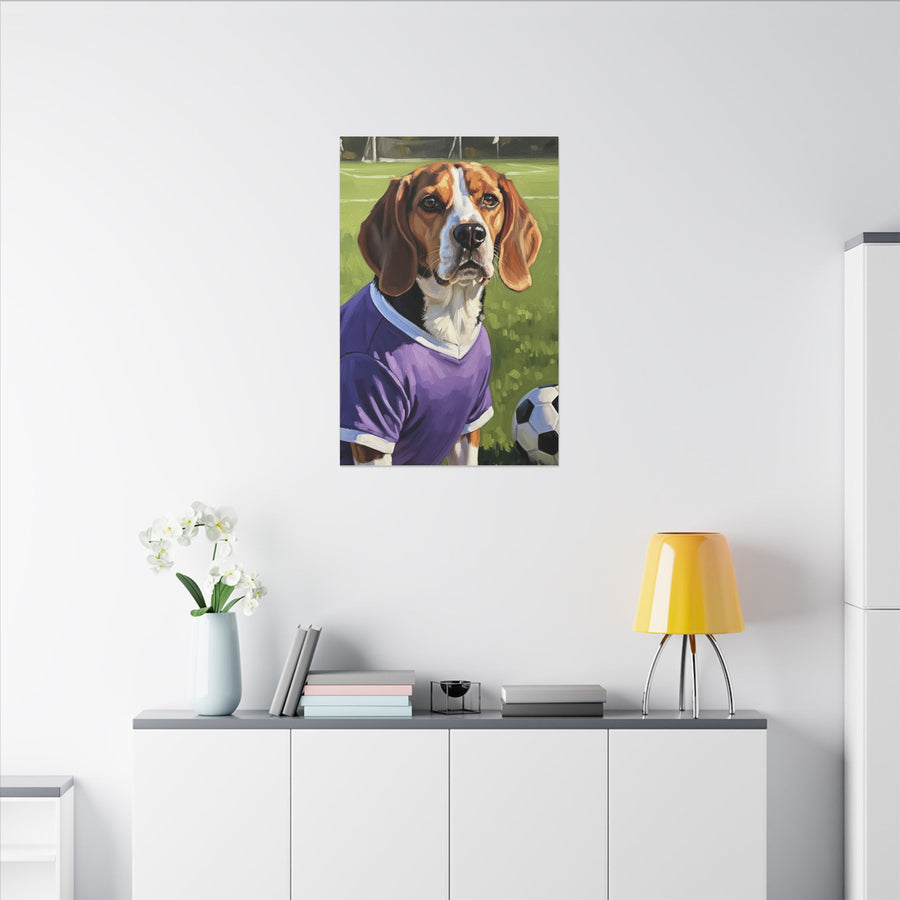 Beagle Soccer Portrait Oil Painting Canvas Print, Dog Wall Art Decor, Pet Lover Gift