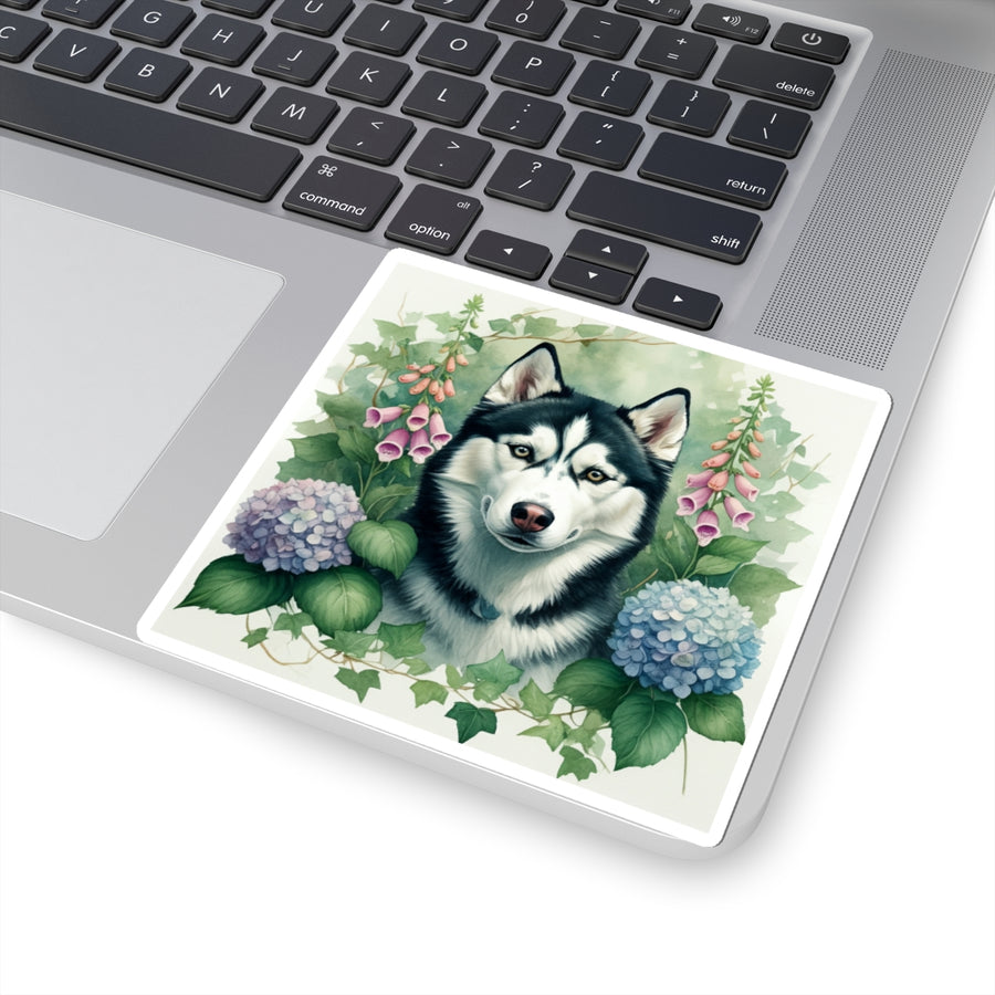 Siberian Husky Watercolor Garden Peek Kiss-Cut Stickers | Premium Dog Prints | Tritan
