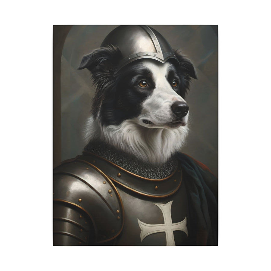 Border Collie Medieval Knight Portrait Canvas Wall Art, Regal Dog Painting, Border Collie Lover Gift, Stretched Canvas