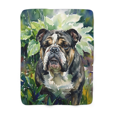 English Bulldog Watercolor Rain Garden Throw Blanket | Premium Dog Art | Tritan
