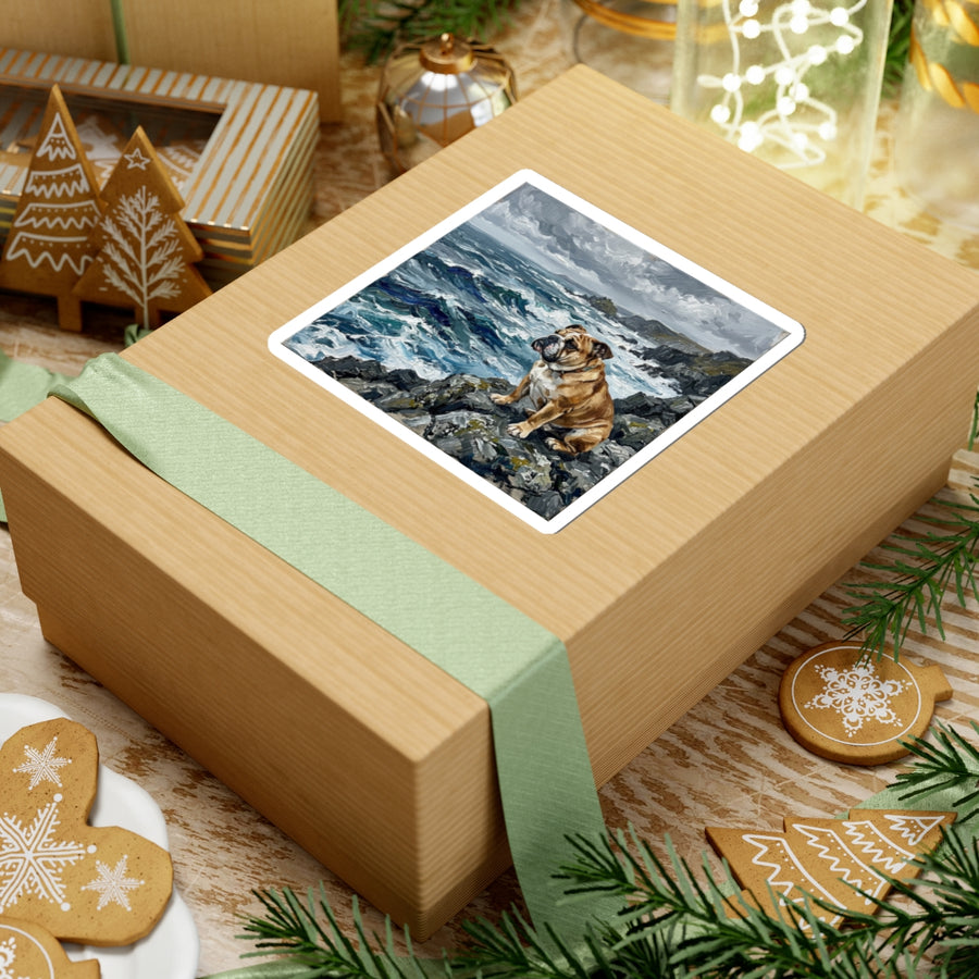 English Bulldog Acrylic Gallery Print Coastal Cliffside Kiss-Cut Stickers | Premium Dog Prints | Tritan — view 8 of 12