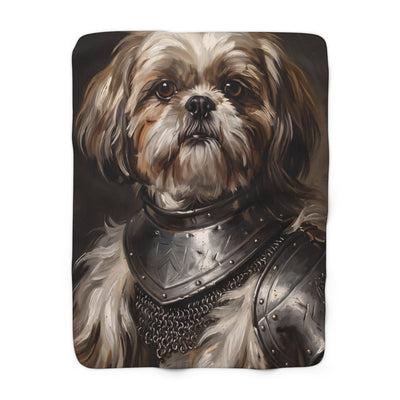 Shih Tzu Medieval Knight Portrait Regal Throw Blanket | Premium Dog Art | Tritan