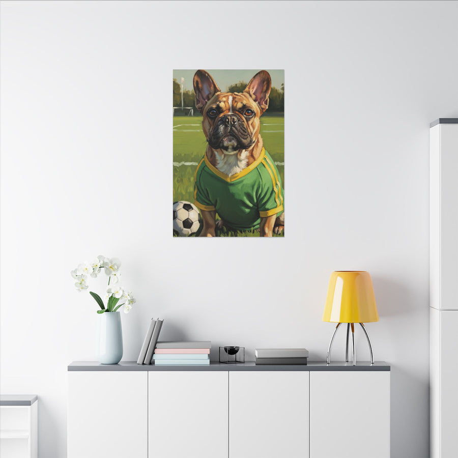French Bulldog Oil Painting Soccer Portrait Canvas Wall Art Decor Gift for Dog Lovers