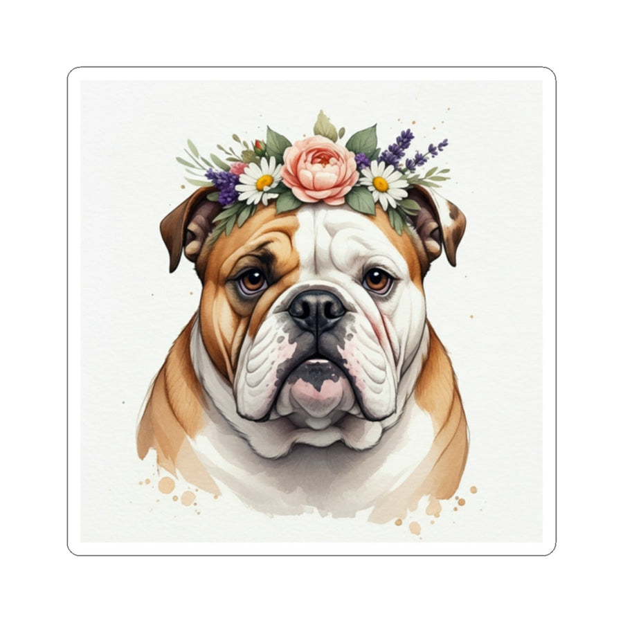 English Bulldog Watercolor Floral Crown Gift Set — Mug + Coaster + Sticker | Tritan