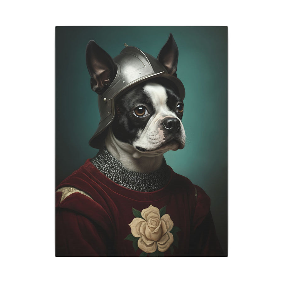 Boston Terrier Medieval Knight Portrait Canvas Wall Art, Regal Dog Painting, Boston Terrier Lover Gift, Stretched Canvas