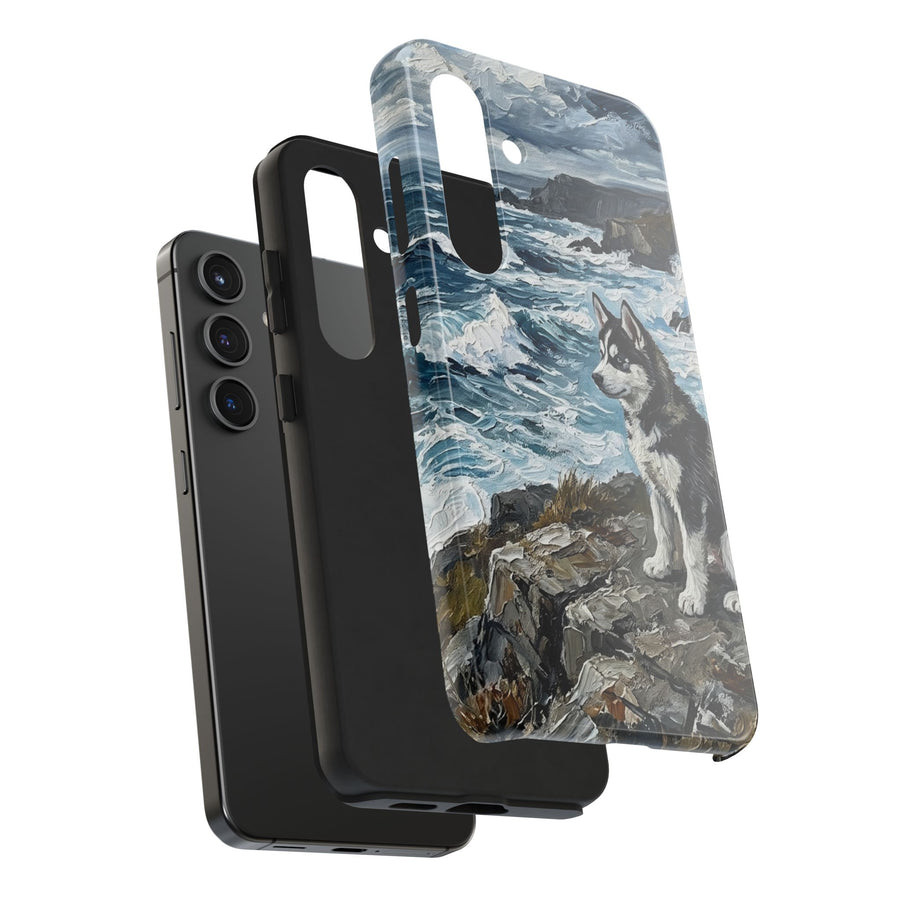 Acrylic Gallery Print Siberian Husky - Coastal Cliffside | Tough Phone Case — detail view
