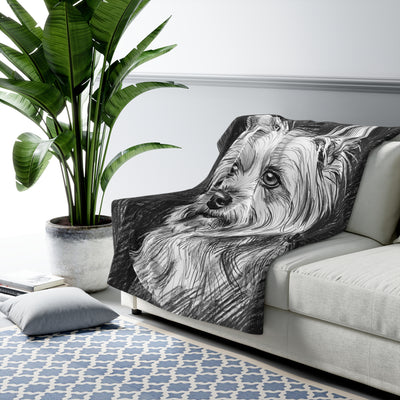 Yorkshire Terrier Charcoal Portrait Sherpa Fleece Blanket | Dog Lover Gift