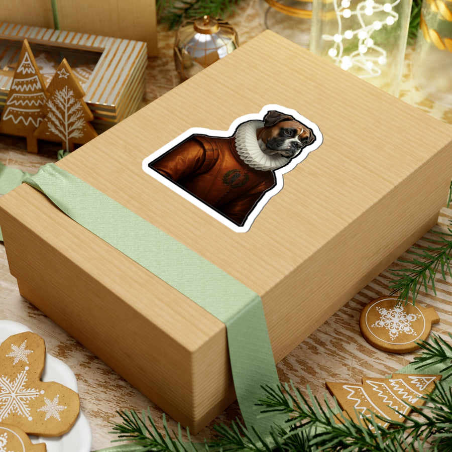 Boxer Renaissance Royal Portrait Sticker, Dog Portrait Vinyl Decal, Kiss-Cut Sticker, Boxer Lover Gift