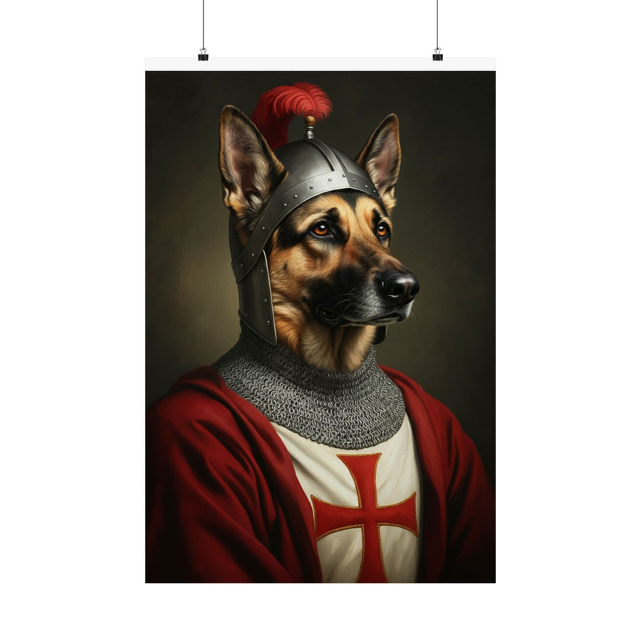German Shepherd Medieval Knight Portrait Matte Poster, Regal Dog Art Print, German Shepherd Lover Gift, Wall Art