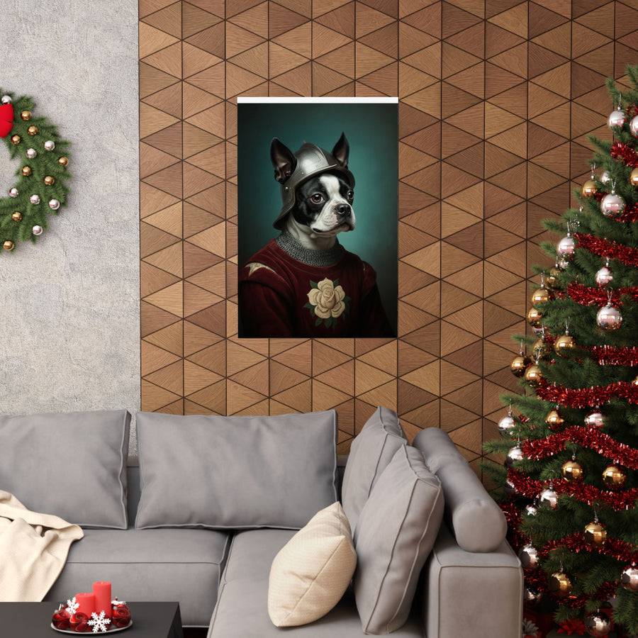Boston Terrier Medieval Knight Portrait Matte Poster, Regal Dog Art Print, Boston Terrier Lover Gift, Wall Art