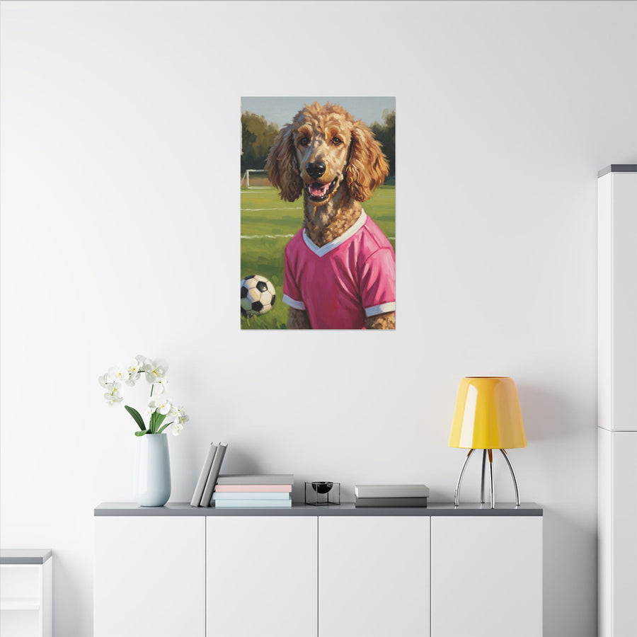 Poodle Oil Painting Soccer Portrait Wall Art, Poodle Mom Gift, Dog Lover Decor, Stretched Canvas Print