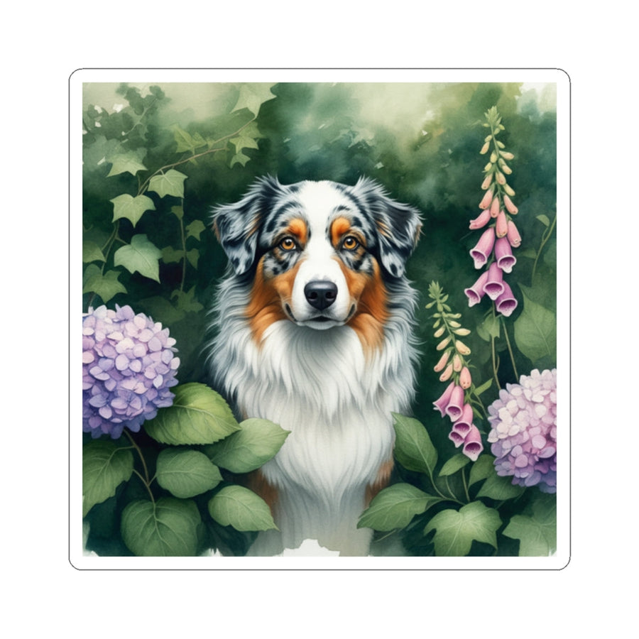 Australian Shepherd Watercolor Garden Peek Gift Set — Mug + Coaster + Sticker | Tritan