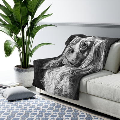 Cavalier King Charles Spaniel Charcoal Portrait Sherpa Fleece Blanket | Dog Lover Gift