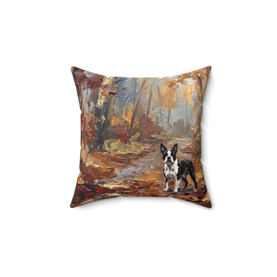 Boston Terrier Acrylic Painting Pillow, Autumn Woods Dog Art Decor, Boston Terrier Gift, Pet Lover Wall Art — view 8
