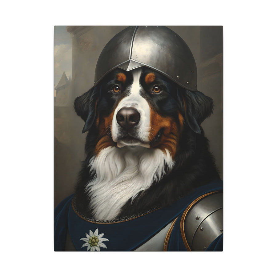 Bernese Mountain Dog Medieval Knight Portrait Canvas Wall Art, Regal Dog Painting, Bernese Mountain Dog Lover Gift, Stretched Canvas