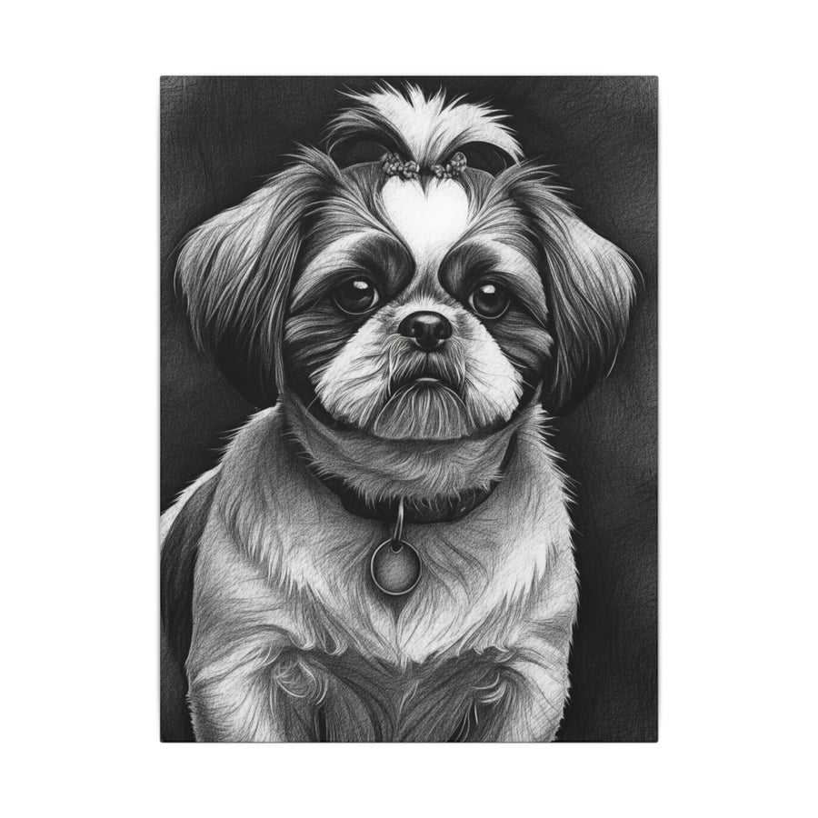 Shih Tzu Charcoal Portrait Canvas Wall Art - Dog Lover Gift, Pet Owner Decor, Modern Animal Art
