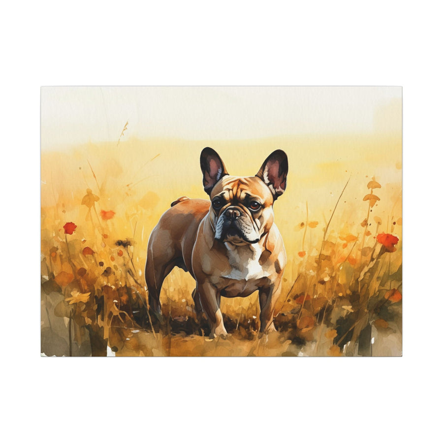 French Bulldog Watercolor Painting Stretched Canvas Wall Art | Frenchie Lover Gift | Dog Pet Portrait Print Home Decor