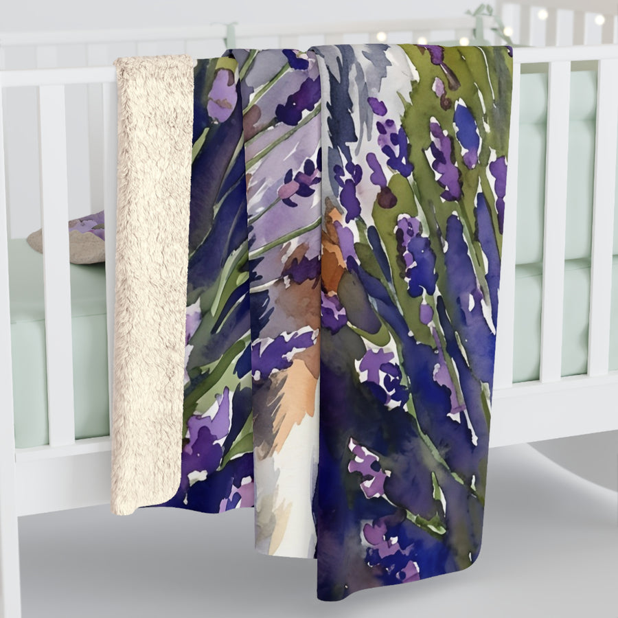 Australian Shepherd Watercolor Lavender Fields Throw Blanket | Premium Dog Art | Tritan