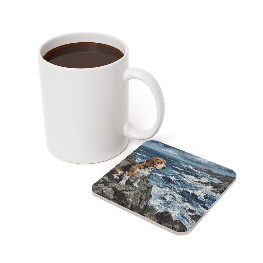 Acrylic Gallery Print Beagle - Coastal Cliffside | Cork Back Coaster — detail view