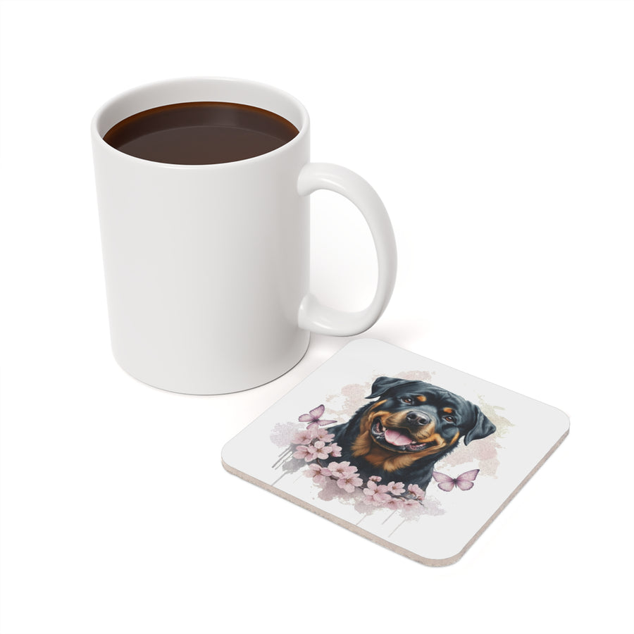Rottweiler Watercolor Butterfly Bloom Drink Coaster | Premium Dog Prints | Tritan