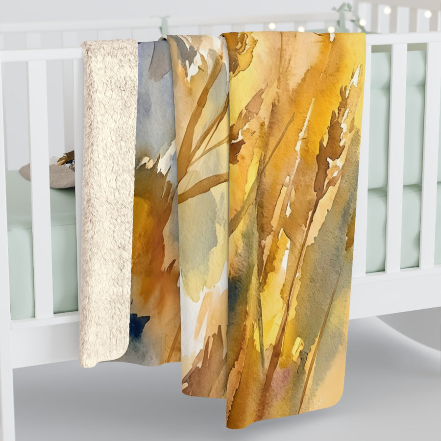 Australian Shepherd Watercolor Meadow Golden Throw Blanket | Premium Dog Art | Tritan
