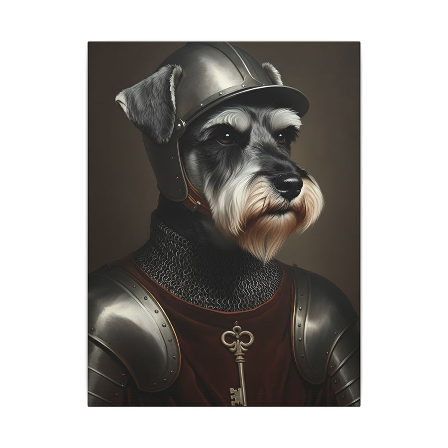 Miniature Schnauzer Medieval Knight Portrait Canvas Wall Art, Regal Dog Painting, Miniature Schnauzer Lover Gift, Stretched Canvas