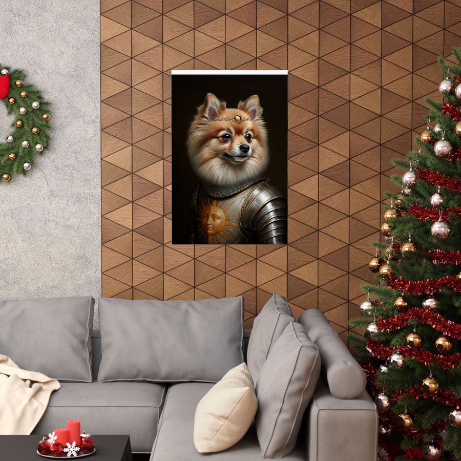 Pomeranian Medieval Knight Portrait Matte Poster, Regal Dog Art Print, Pomeranian Lover Gift, Wall Art