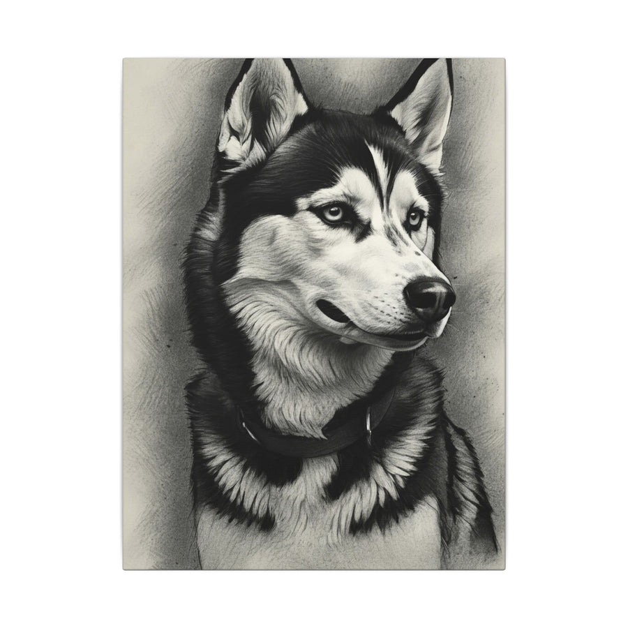 Siberian Husky Wall Art, Charcoal Dog Portrait Canvas Print, Pet Lover Gift, Husky Mom Dad Decor, Dog Art Print, Ready to Hang