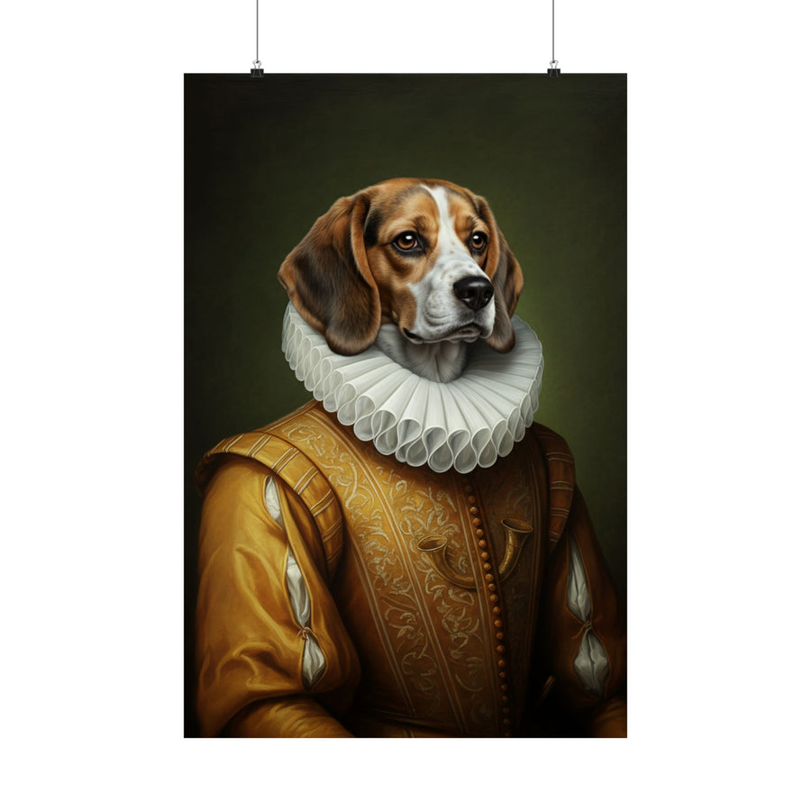 Beagle Renaissance Royal Portrait Matte Poster, Regal Dog Art Print, Beagle Lover Gift, Wall Art