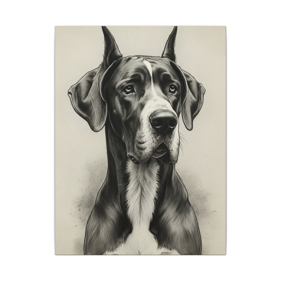 Great Dane Charcoal Portrait Canvas Wall Art | Majestic Dog Print | Large Breed Pet Memorial Gift | Dog Lover Home Decor | Stretched Canvas