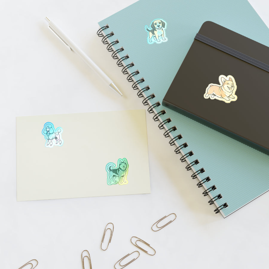 Comic Heroes Holographic Sticker Sheet, 4 Comic Pop-Art Dog Stickers | Tritan