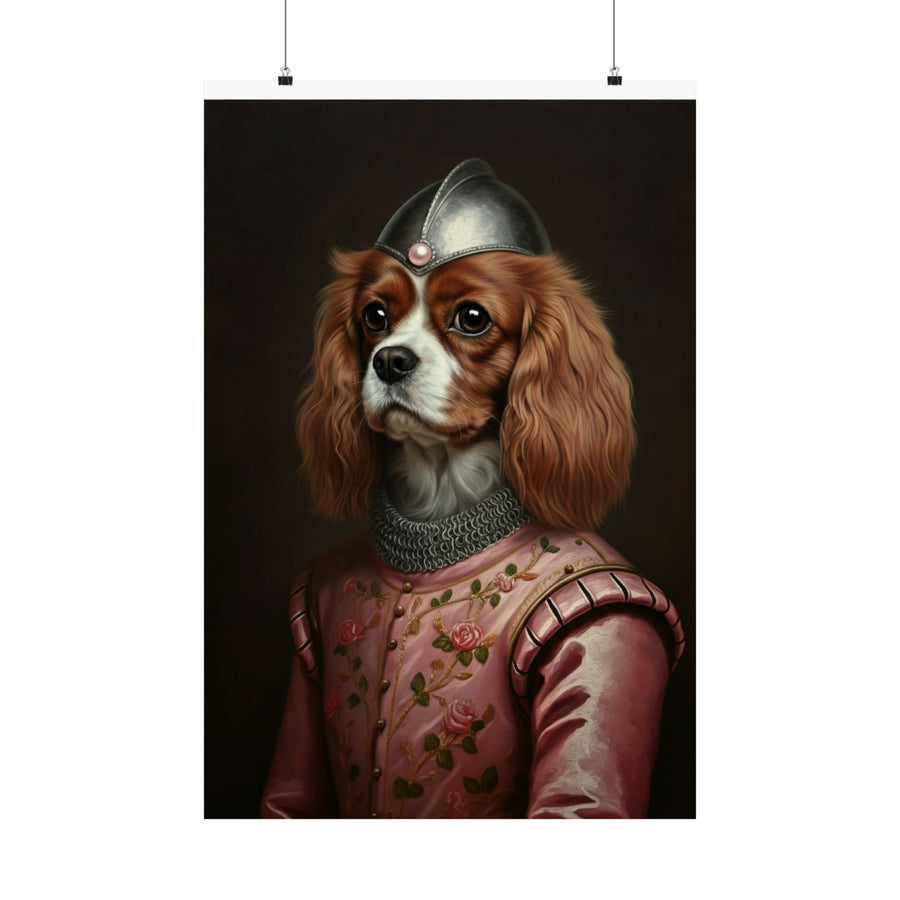 Cavalier King Charles Spaniel Medieval Knight Portrait Matte Poster, Regal Dog Art Print, Cavalier King Charles Spaniel Lover Gift, Wall Art