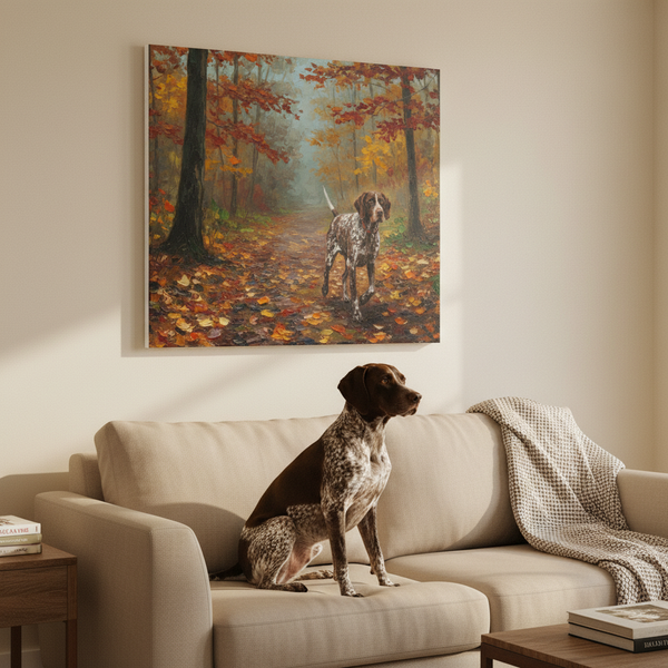 German Shorthaired Pointer Canvas Print, GSP Acrylic Painting Wall Art, Dog Lover Gift, Pet Portrait Home Decor, Ready to Hang — Lifestyle View
