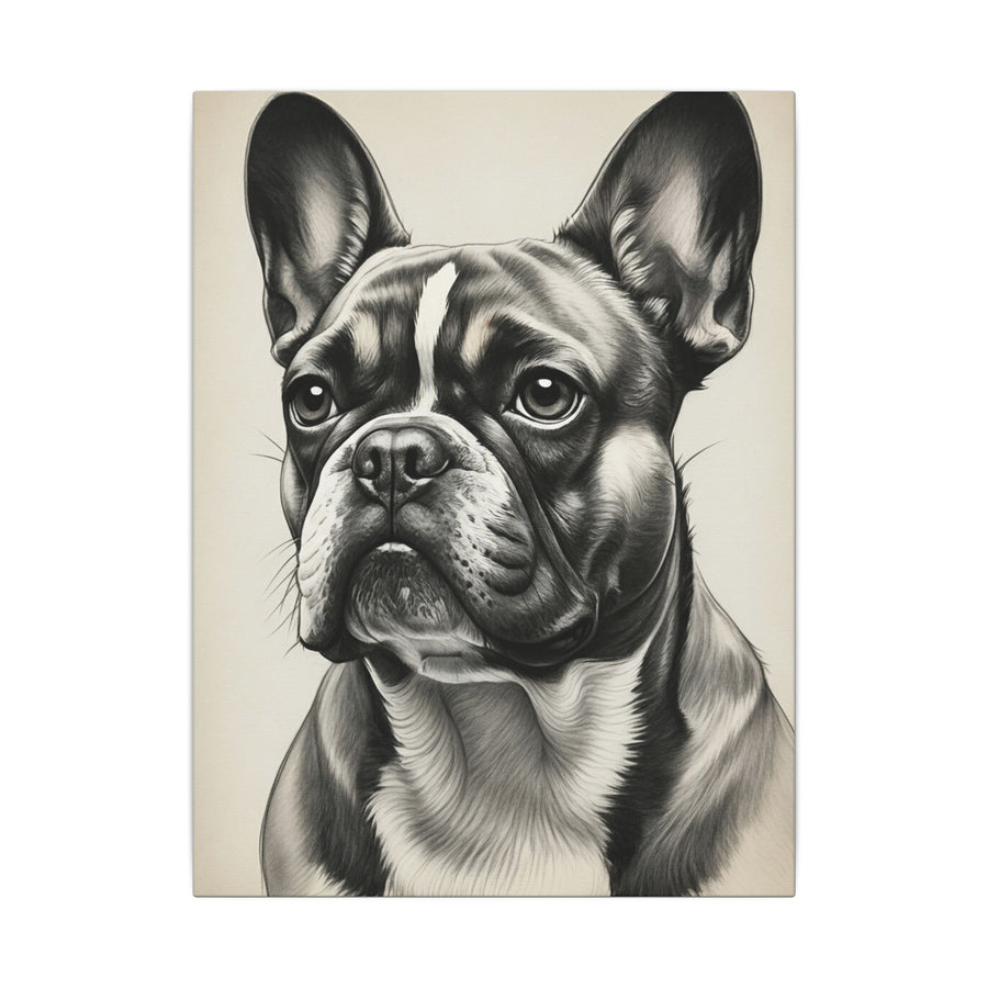 French Bulldog Charcoal Art Print, Dog Portrait Canvas Wall Art, Frenchie Lover Gift, Pet Decor, Stretched Canvas, Ready to Hang