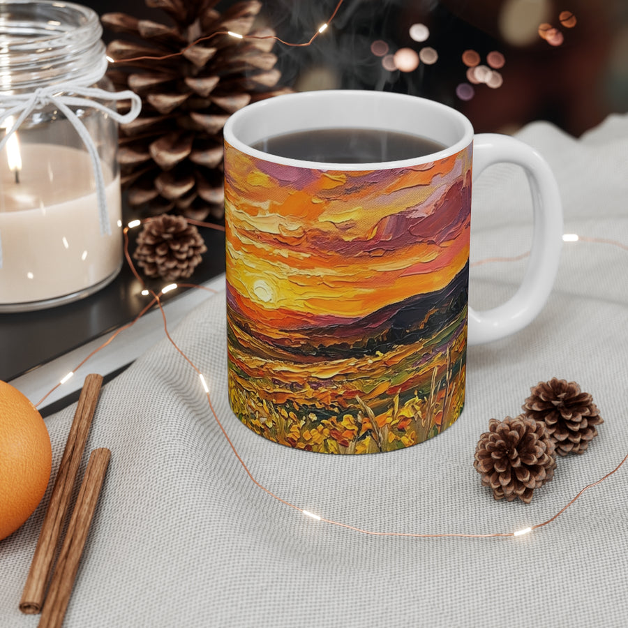 Border Collie Acrylic Gallery Print Sunset Prairie Ceramic Mug 11oz | Dog Lover Gift — detail view